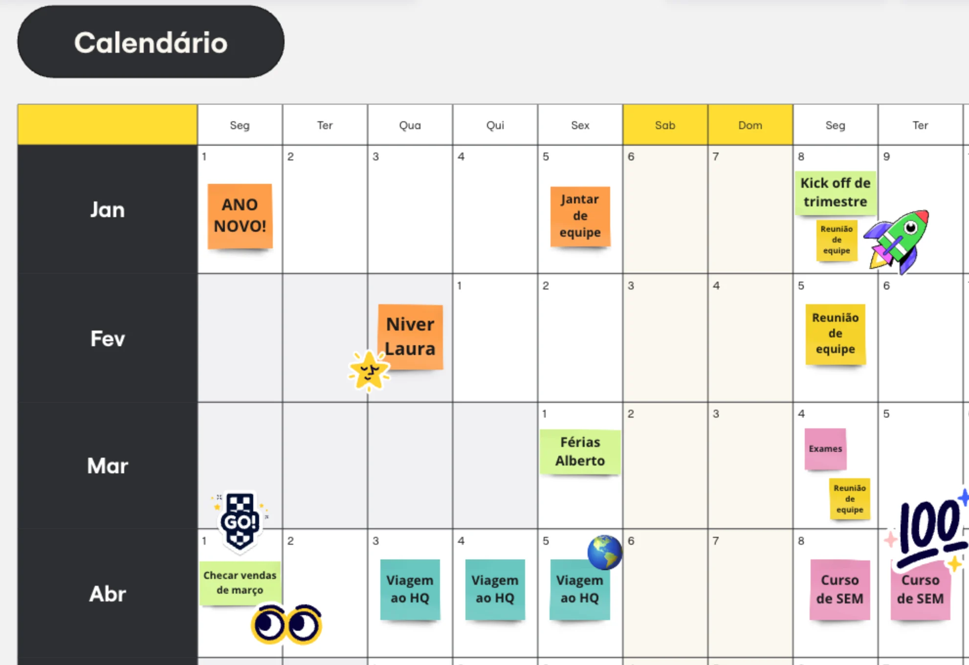 como fazer um calendário na Miro