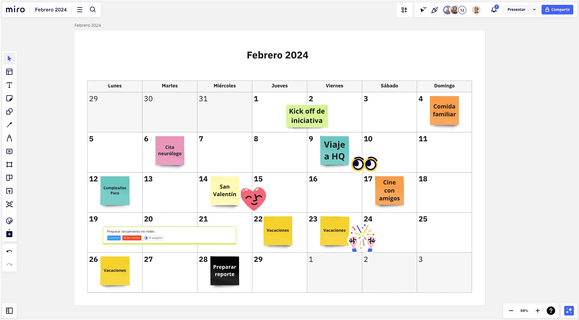 Miro の 2024年（令和6年）2月カレンダーについての画像