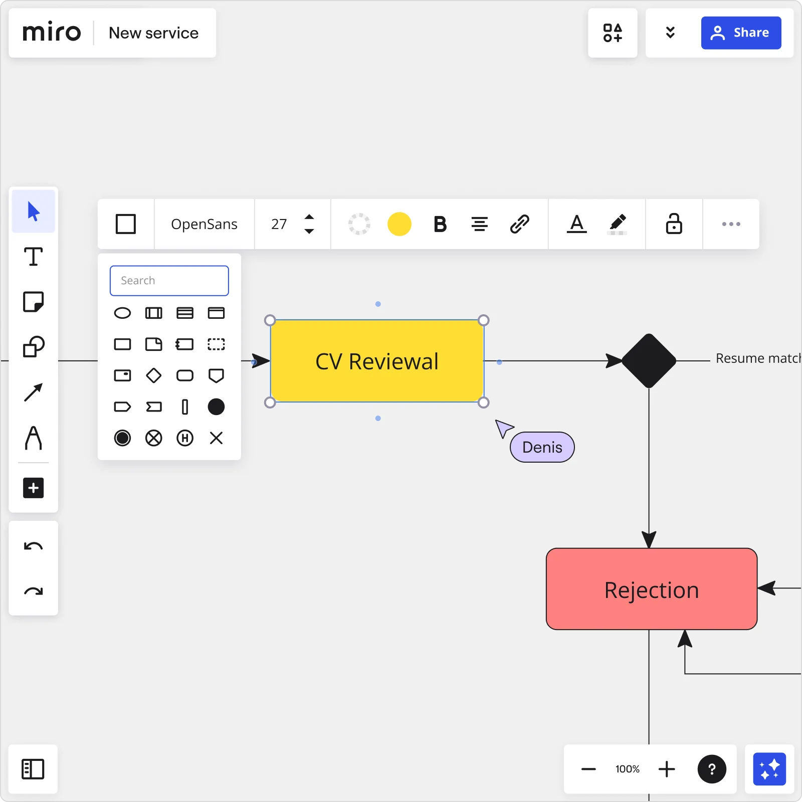 An image showing how to create an activity diagram online in Miro