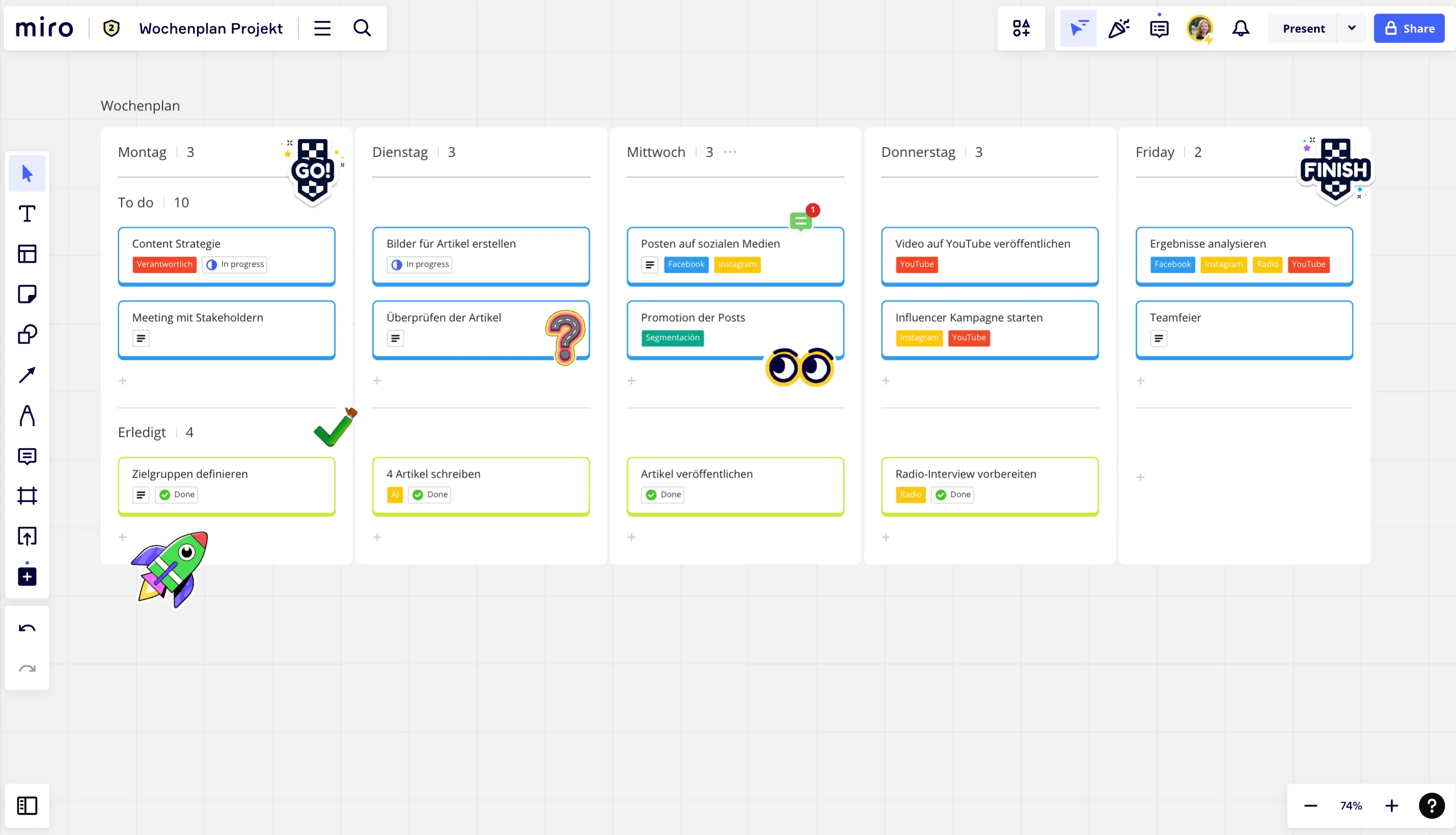 Wochenplan in Miro