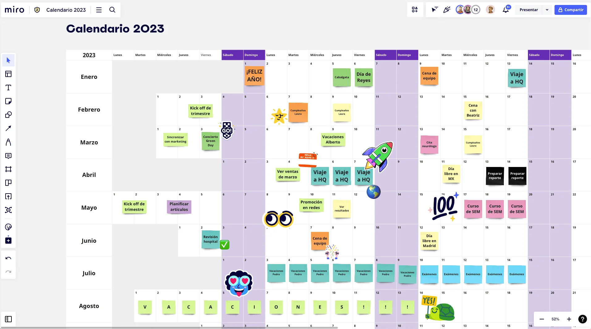 haciendo un calendario en miro