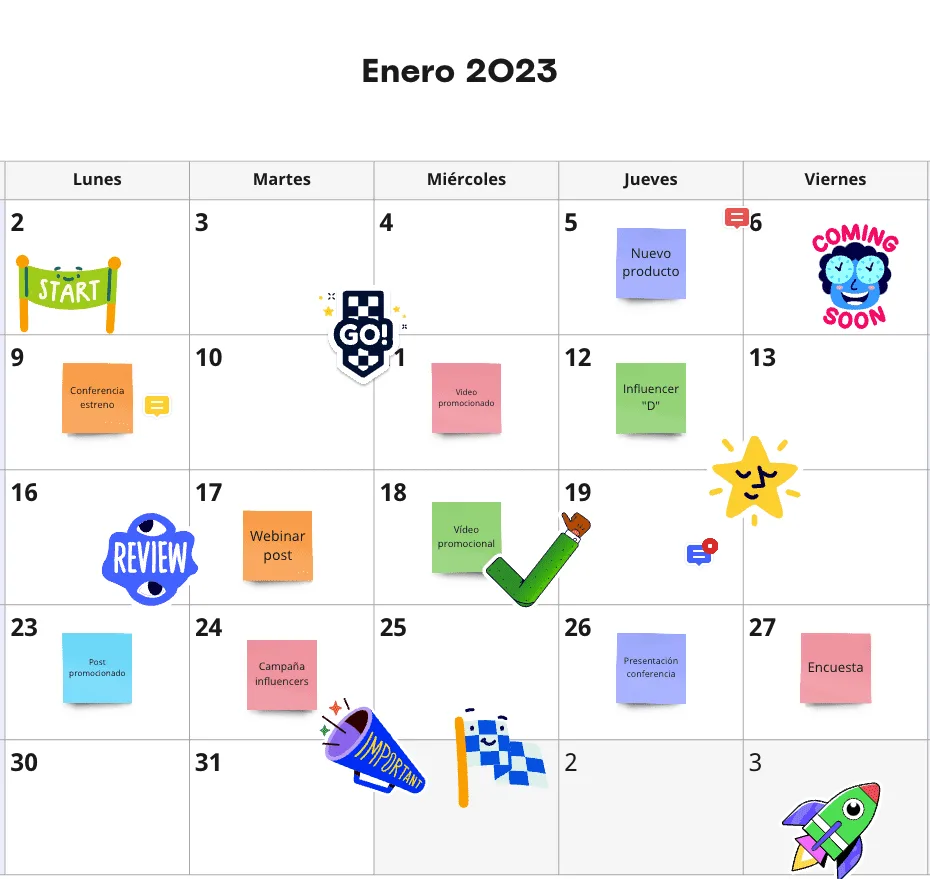 Miro でコンテンツカレンダーを作成する方法についての画像