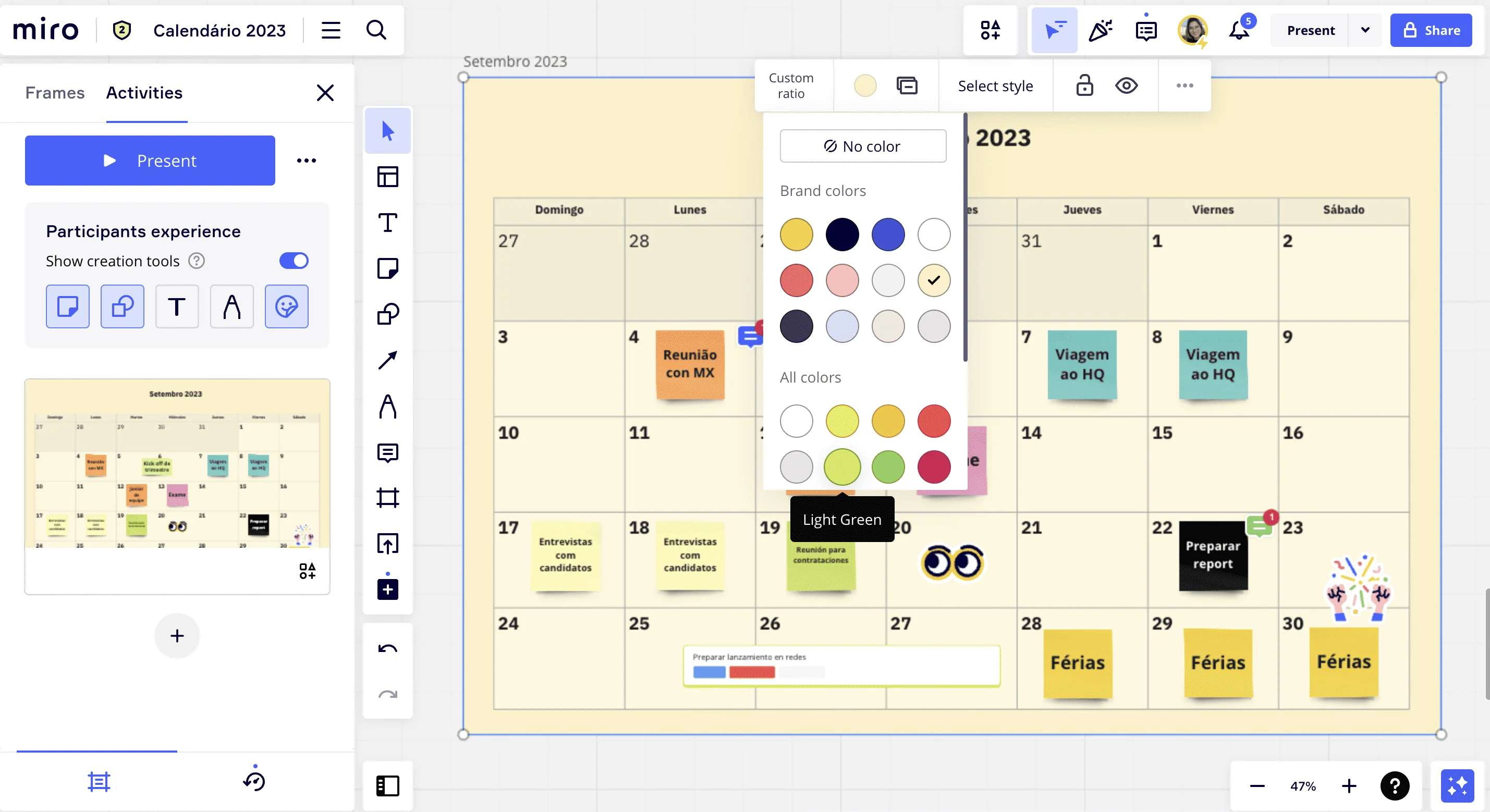 calendario personalizavel na miro