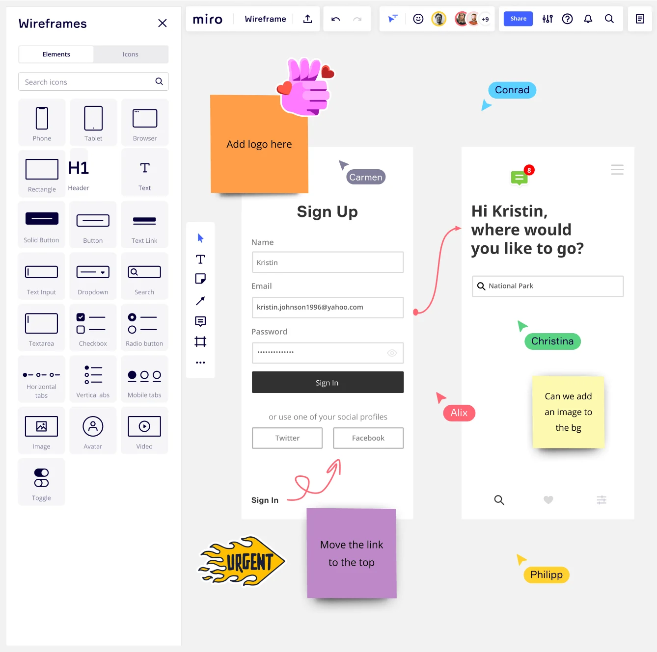 Website Wireframing in Miro