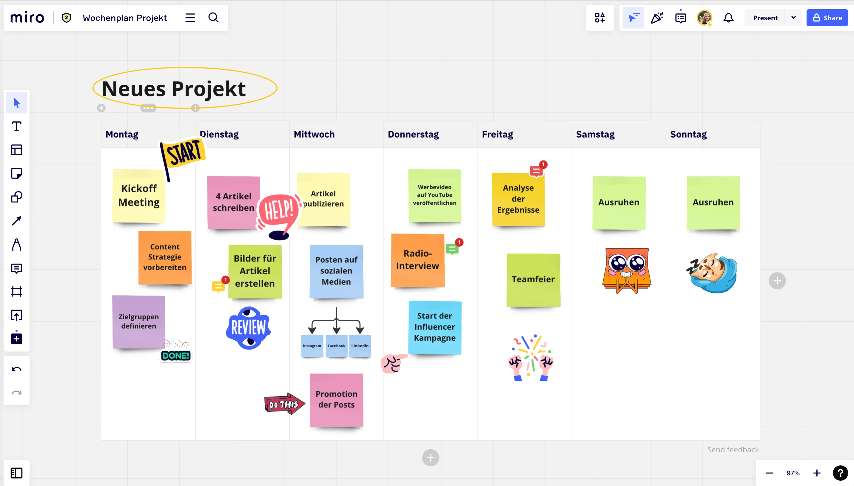 Wochenplan für Projekt