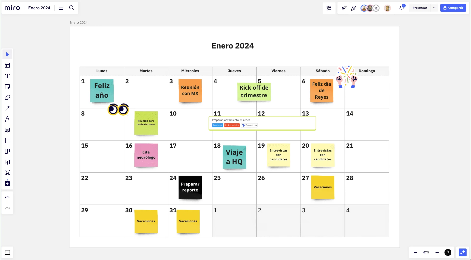 Miro の2024年（令和6年）1月カレンダーについての画像