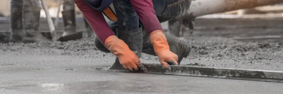 A concrete contractor levelling poured concrete.