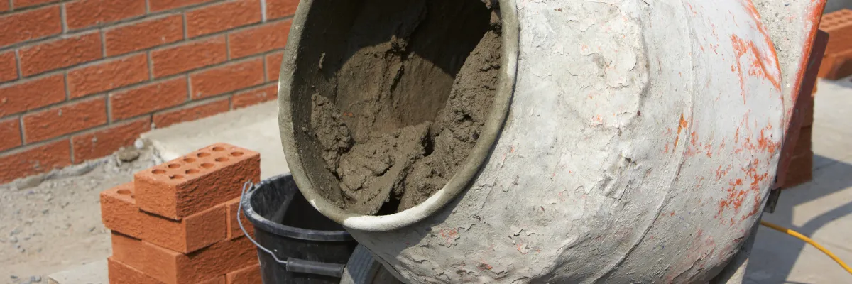 A concrete mixer filled with concrete.