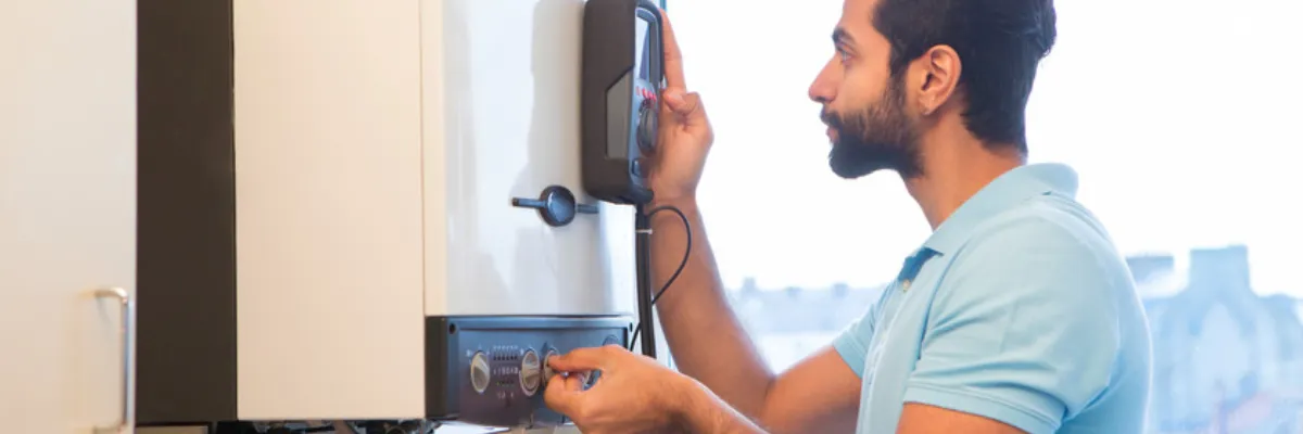 A man performing a boiler service.