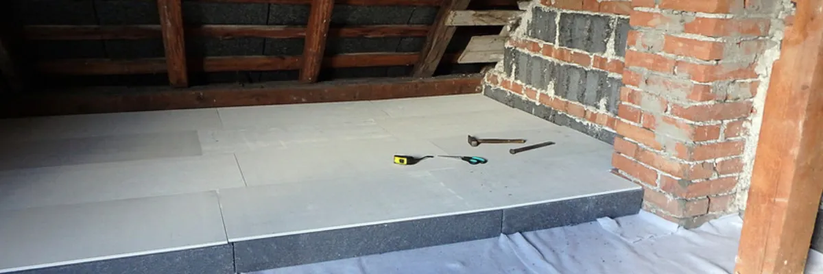 A loft space with partly completed loft boarding installed.