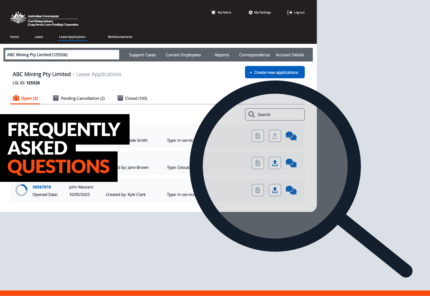 A zoomed in image from the Digital Leave Application process for Frequently Asked Questions
