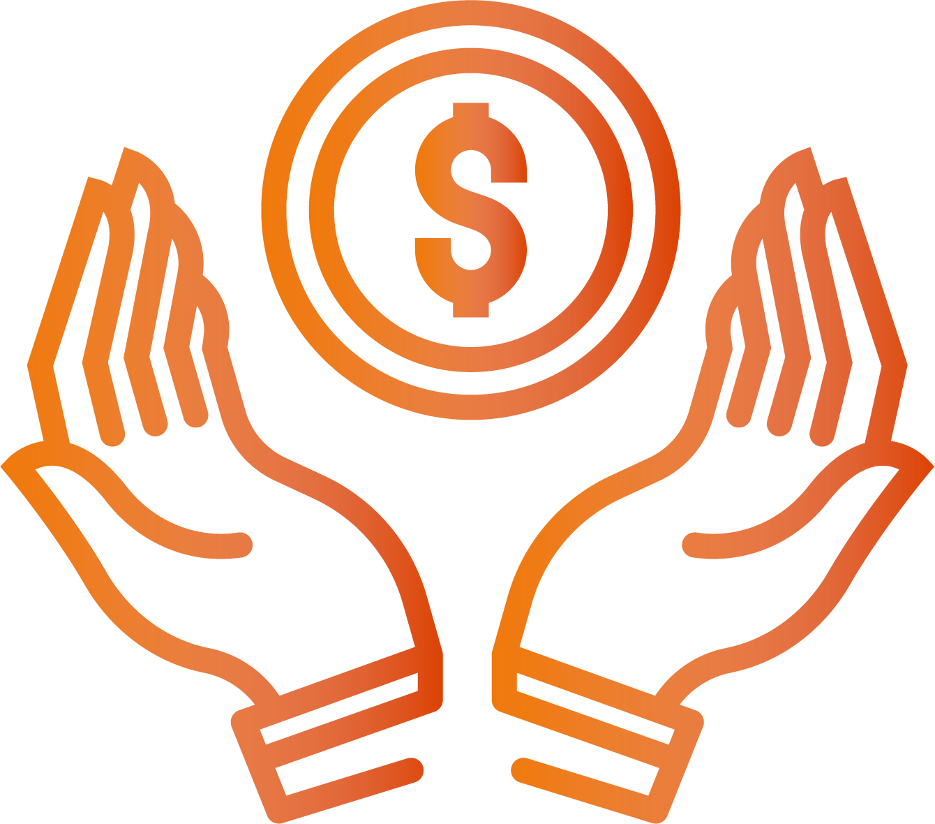 Coin in two hands.