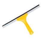 Yellow and gray window squeegee with T-shaped handle on white background