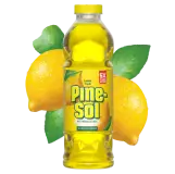 Botella de limpiador multisuperficies Pine-Sol Lemon Fresh, limones en el fondo.