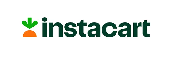 Logo de Instacart con ícono de zanahoria naranja y texto verde oscuro sobre fondo blanco