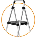 Step ladder with orange circle highlighting the step.