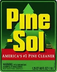 Pine-Sol label from 1995: logo on green background with icon of pine tree in background. America's #1 Pine Cleaner.