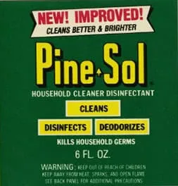 Etiqueta Pine-Sol de 1979: ¡Nueva! ¡Mejorada! Limpia mejor y da más brillo.