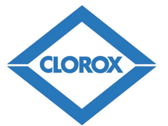 Logotipo corporativo de Clorox: un diamante azul con la palabra "Clorox" en su interior.