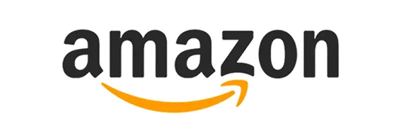 Amazon logo with black lowercase text and orange curved arrow smile underneath pointing from A to Z