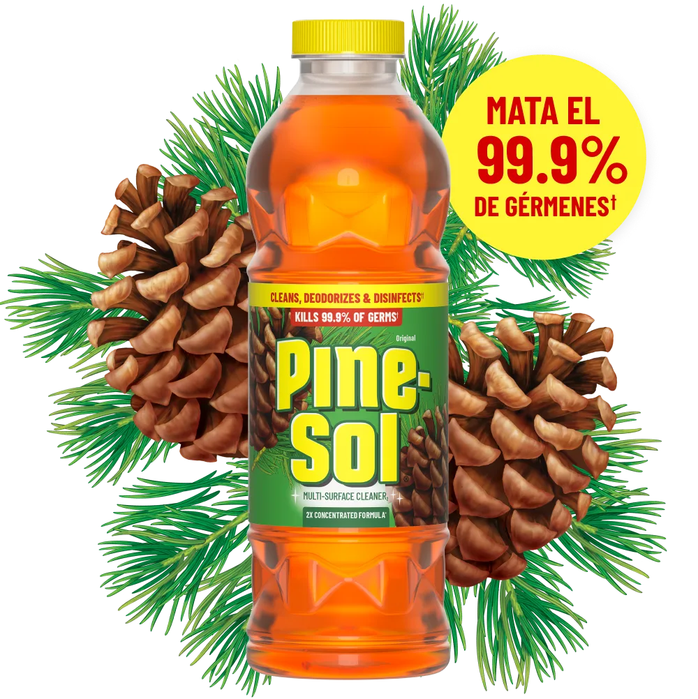 Botella de limpiador multisuperficies Pine-Sol Original con piñas de fondo, elimina el 99,9% de los gérmenes.