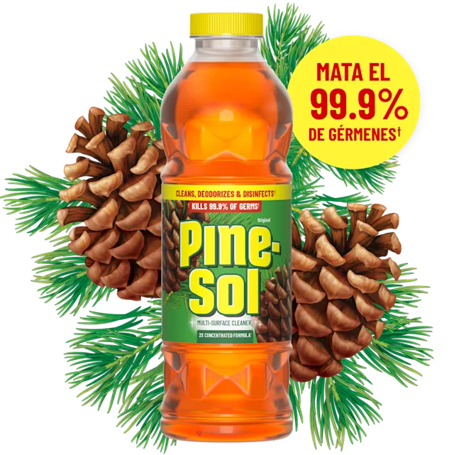 Botella de limpiador multisuperficies Pine-Sol Original con piñas de fondo, elimina el 99,9% de los gérmenes.