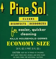 Pine-Sol vintage label from 1973: Cleans, disinfects, deodorizes for easier, quicker cleaning. Economy size.