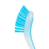 Nylon cleaning brush with blue bristles and white and blue handle.
