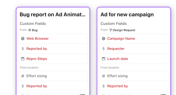 Custom Field by task type - 60% bento