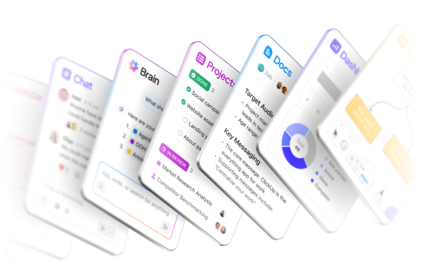 ClickUp Docs Chats Whiteboards Brain