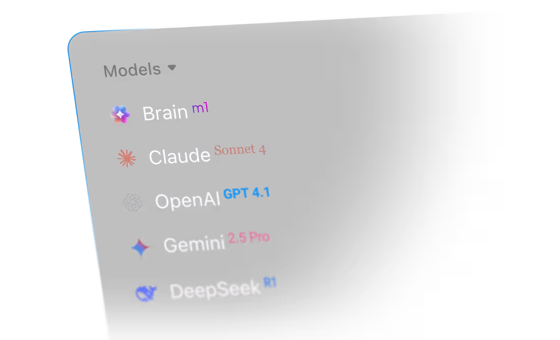 Brain Max AI models Brain, Gemini, OpenAI, DeepSeek, Claude, and more