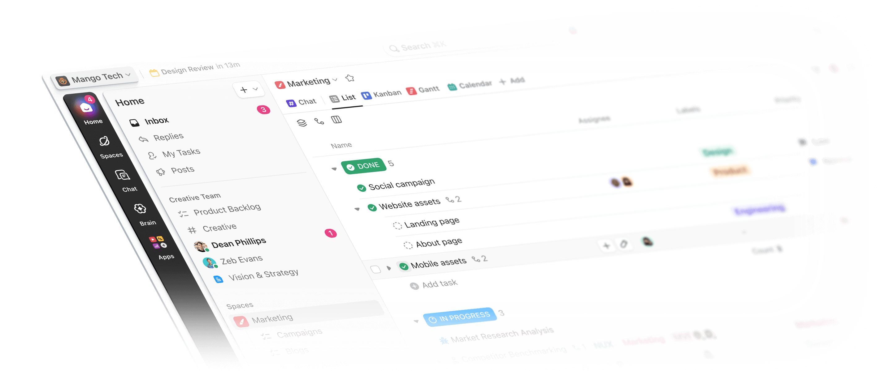 ClickUp interface showcase