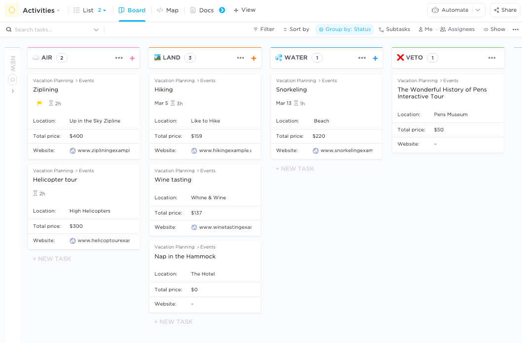 Vacation planning template