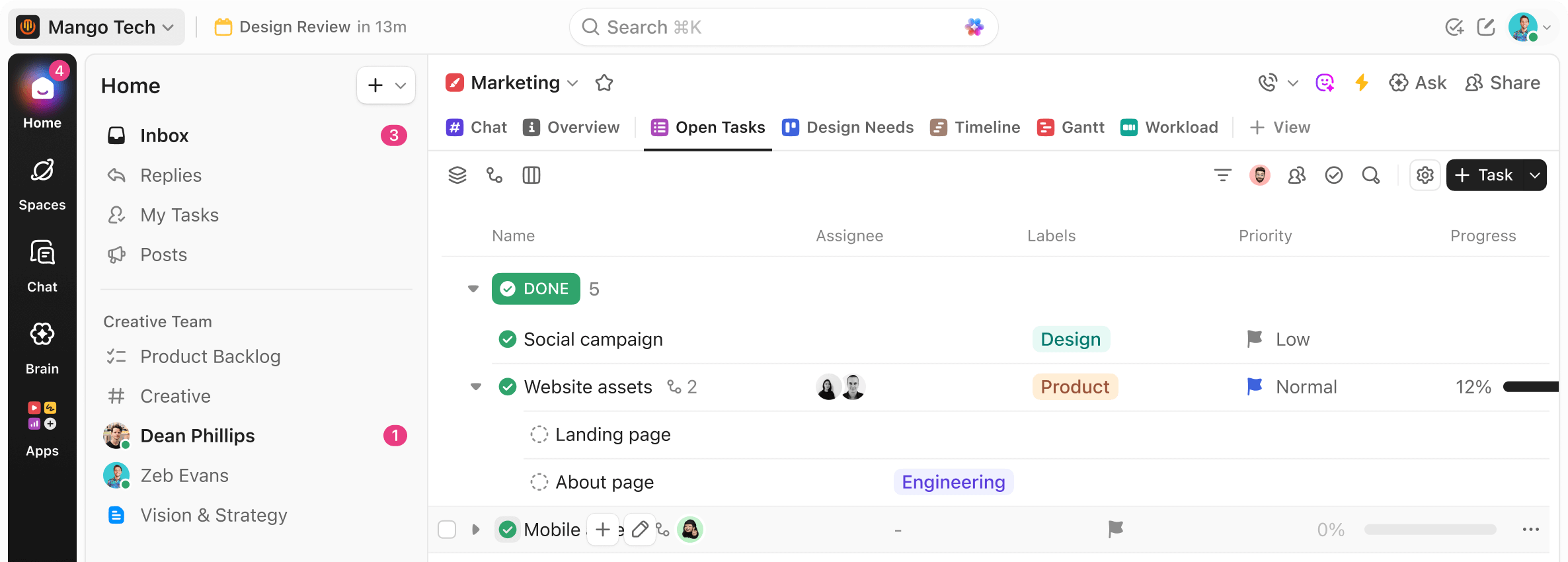 ClickUp Interface Mockup