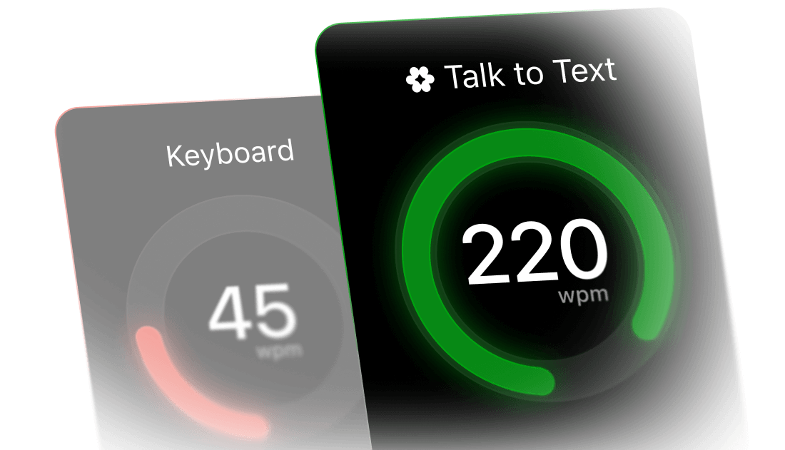 Brain Wave screenshot with 220 words per minute voice to text vs 45 words per minute keyboard