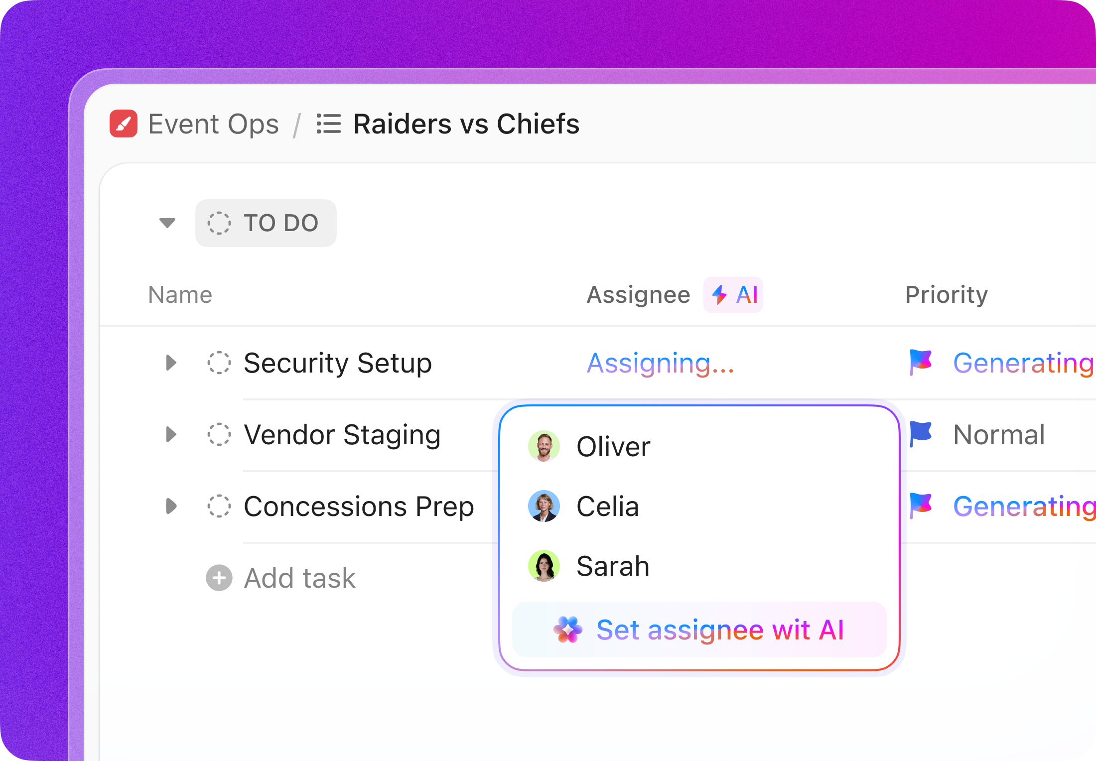 Stadium venue operations Intake