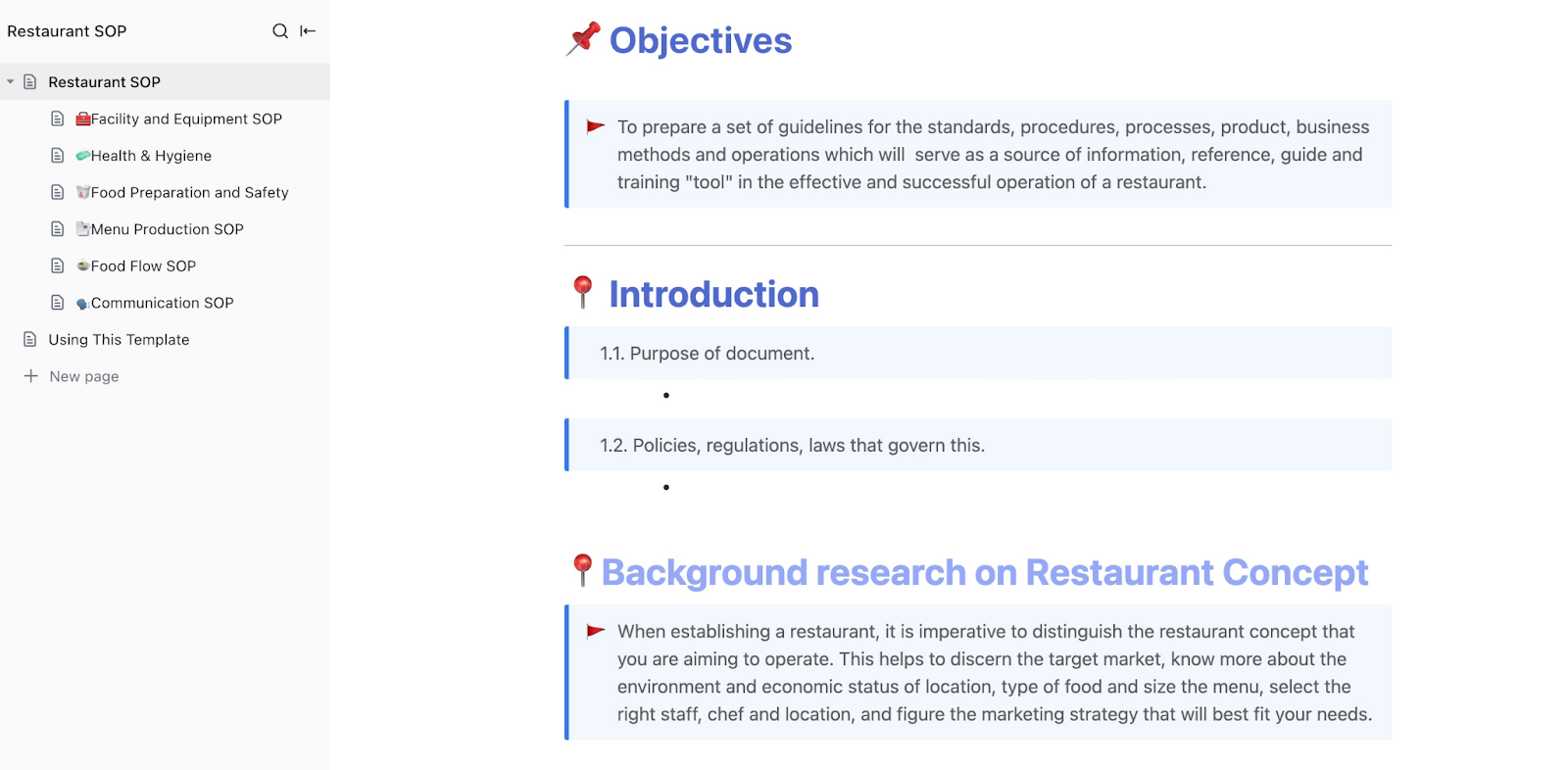 Restaurant SOP template