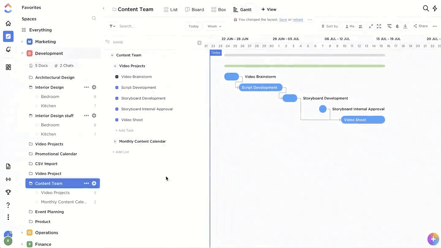 Gantt charts in ClickUp