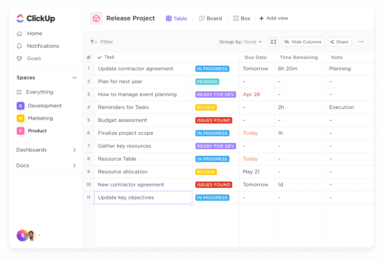 Track & organize any type of work with Table view.