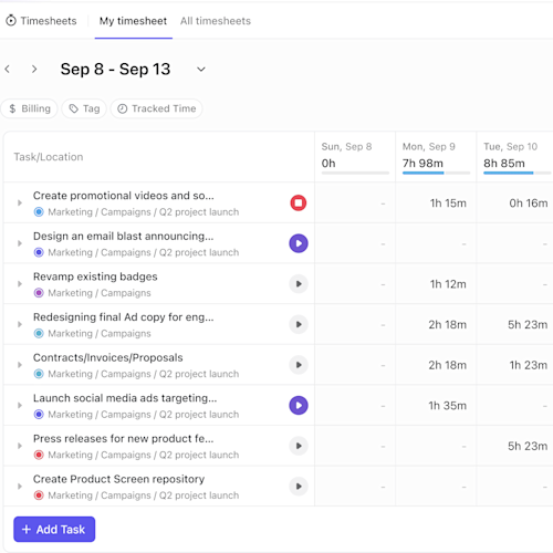 Project Time tracking in ClickUp™