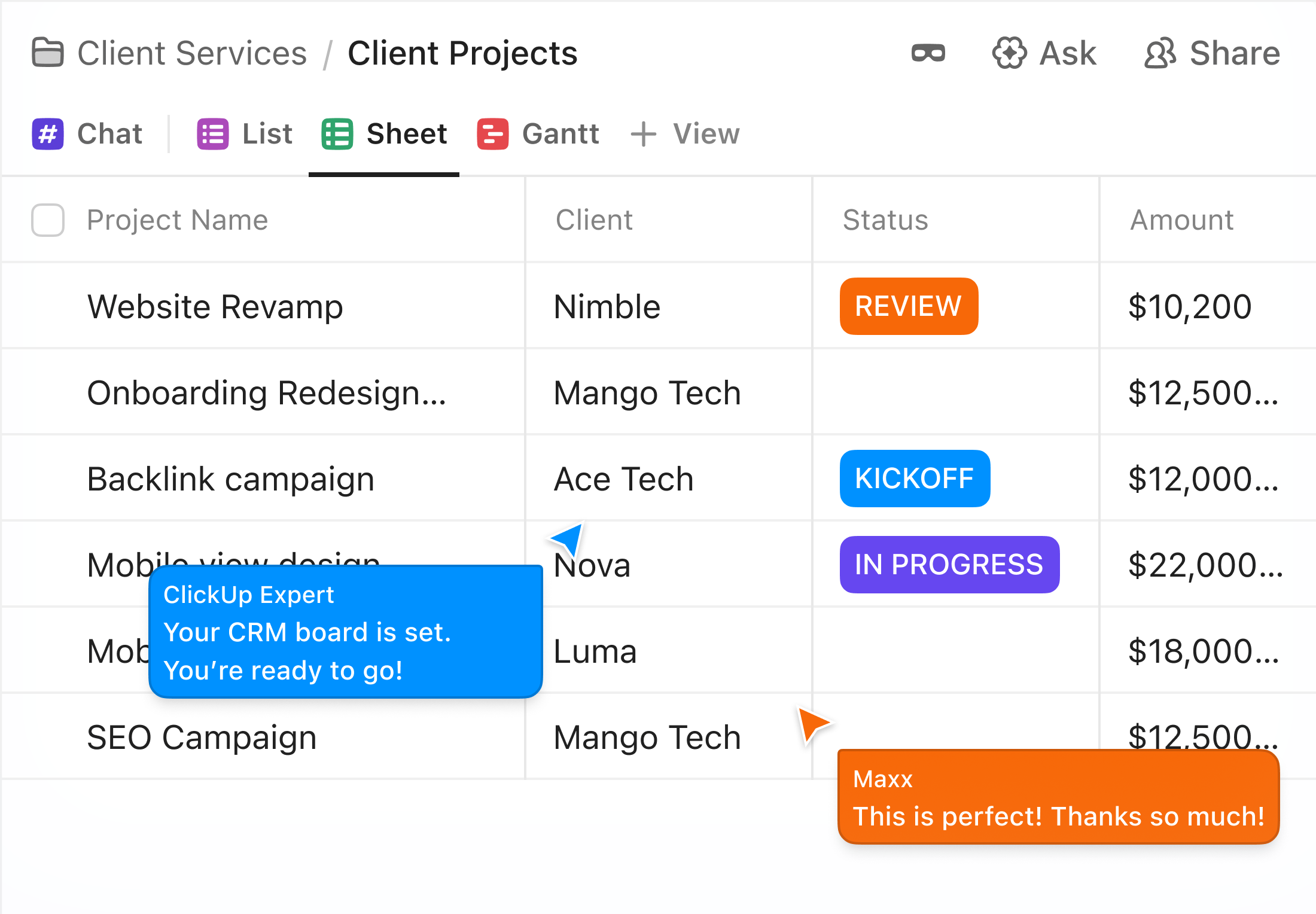 Client Services - For Project Execution Page