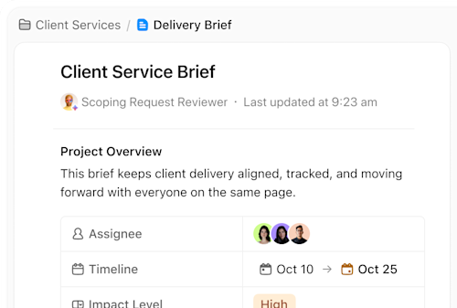 Client Delivery AI-powered Client Services Delivery in ClickUp