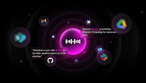 No app-switching illustration showing voice commands across different applications
