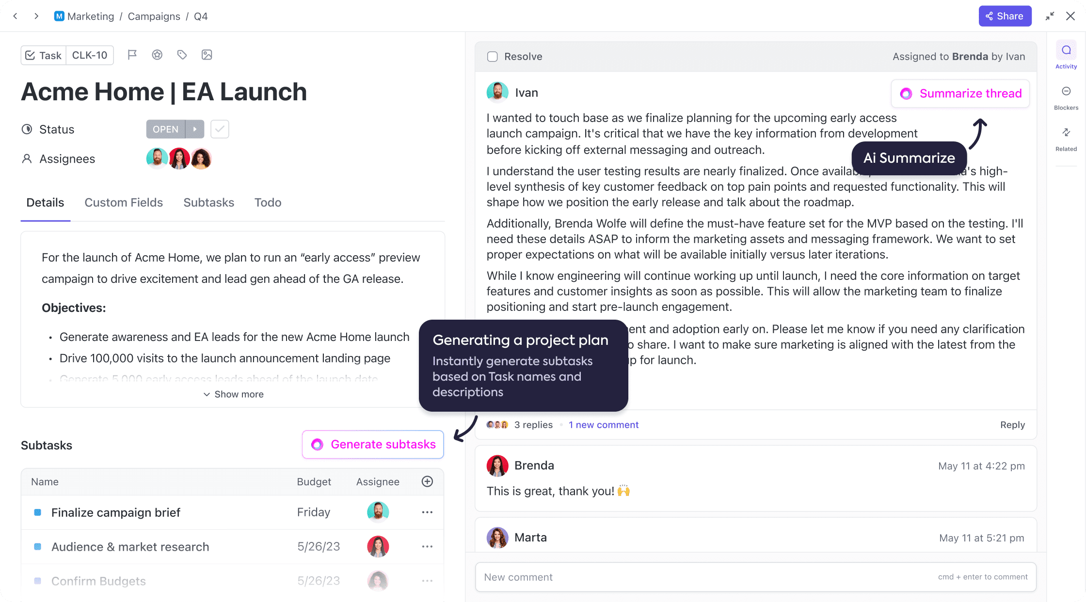Features Tasks