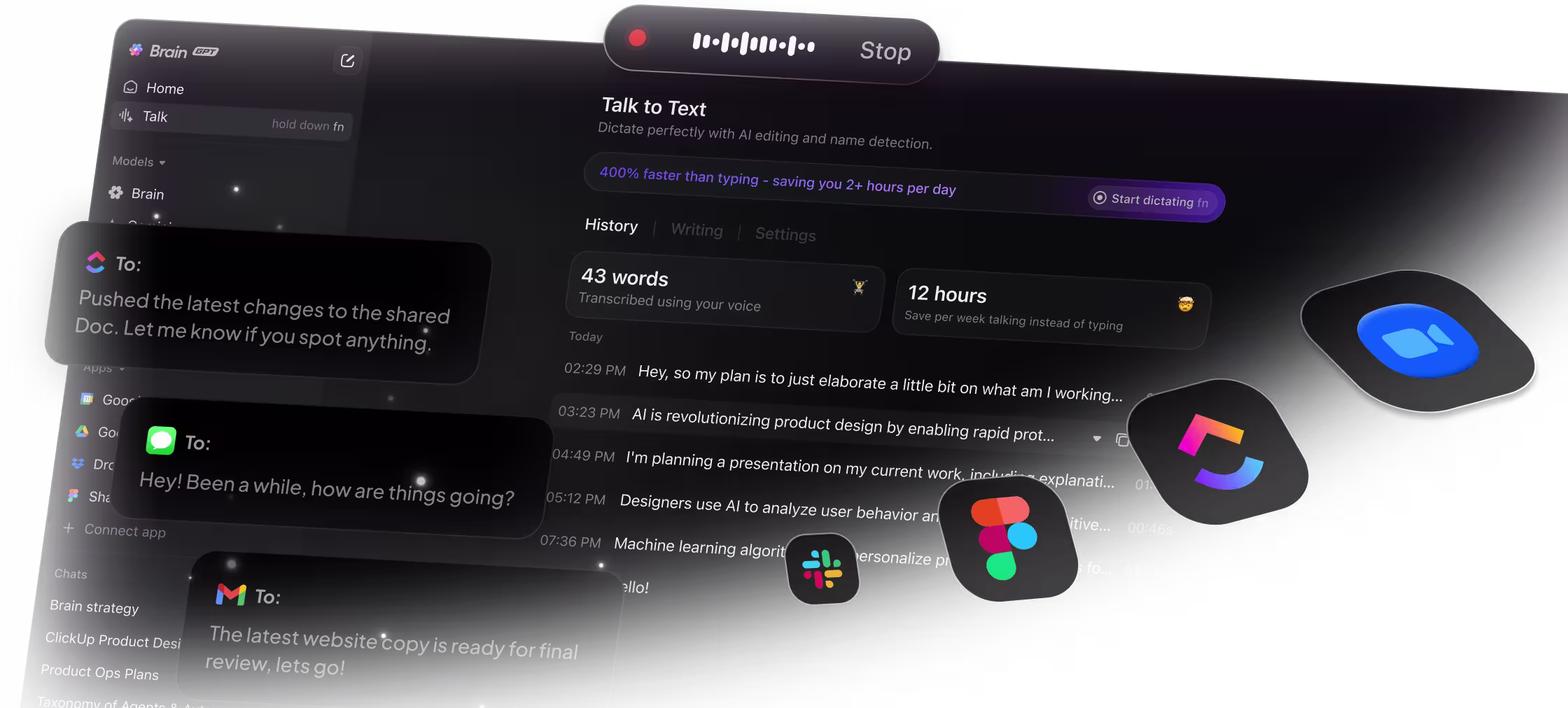 Brain Wave screenshot with voice to text conversation