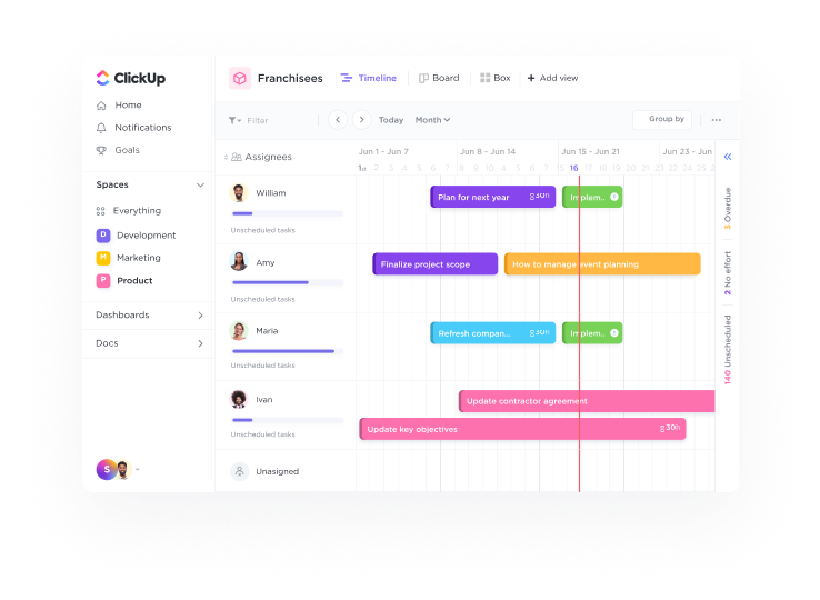 Timeline Product Management view