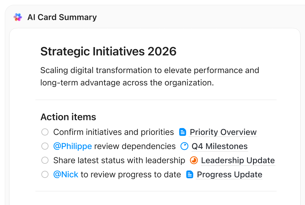 Strategic initiatives - Reporting AI Card Summary