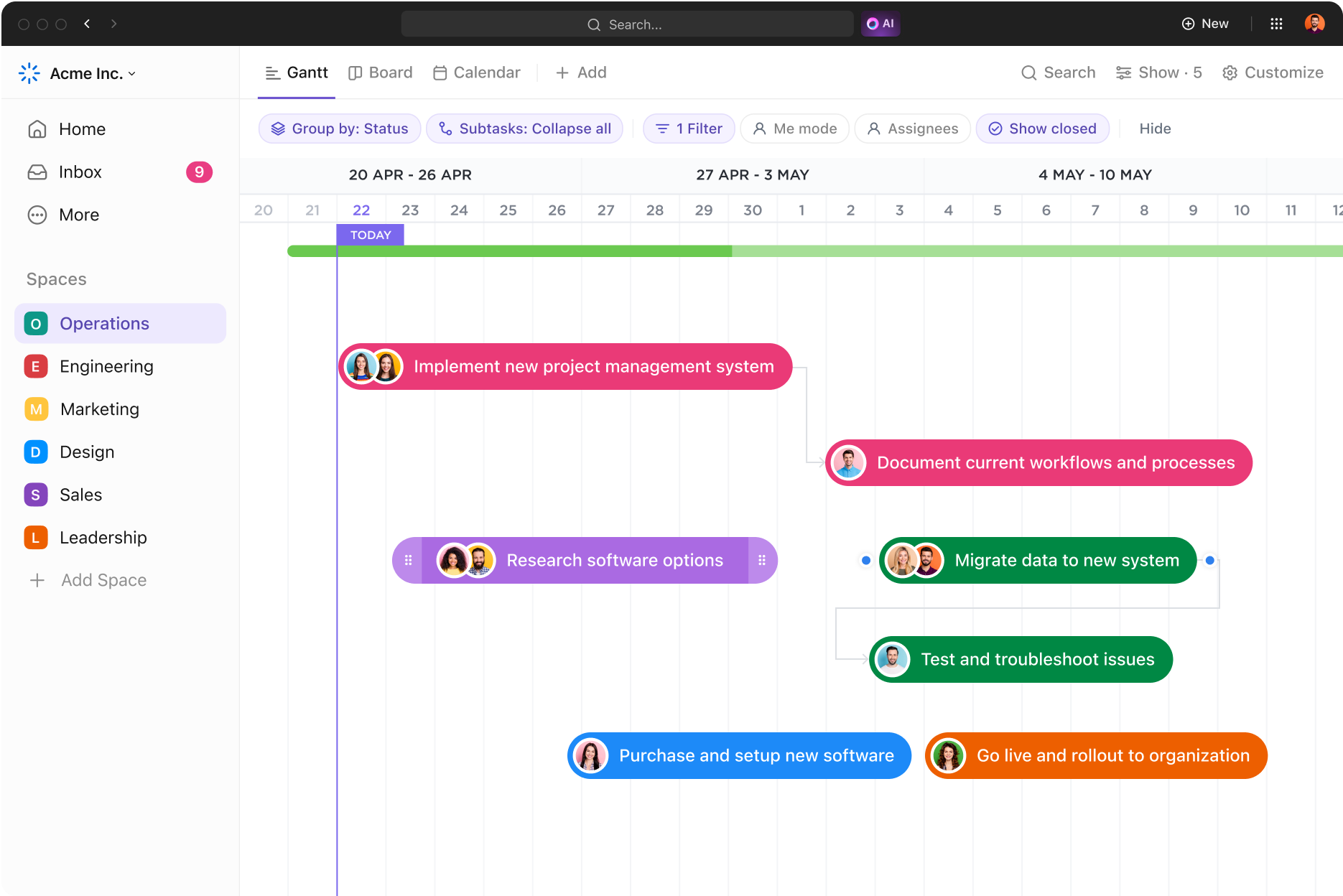 Visualize and manage any project with Gantt charts.