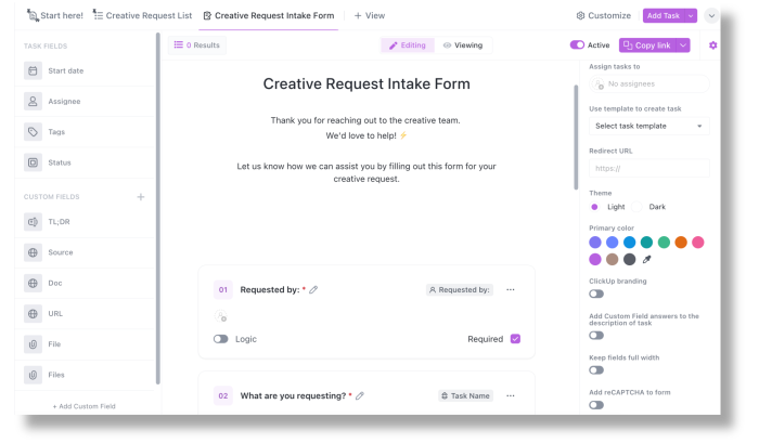 ClickUp Creative Request Intake Form Template Final