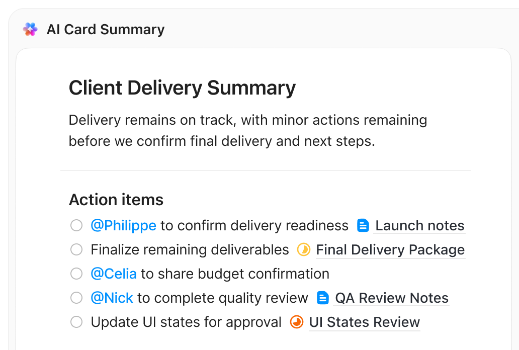 Client Services - AI Card Summary